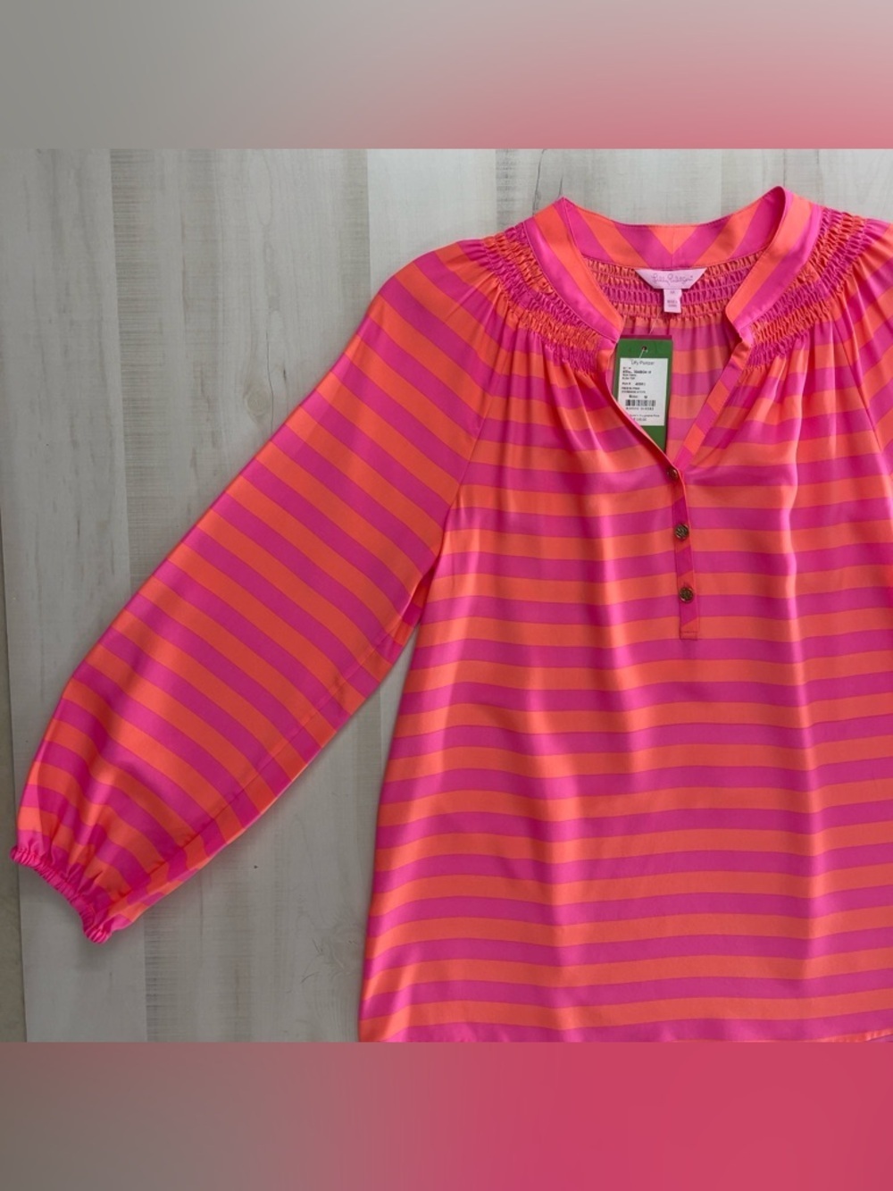 nwt LILLY PULITZER Elsa silk tunic blouse flowy top striped pink orange M - Picture 3 of 7